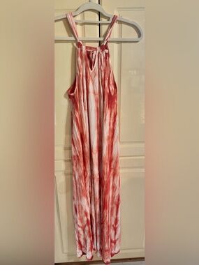 easel Coral and White Tie-Dye Sleeveless Maxi Dress
